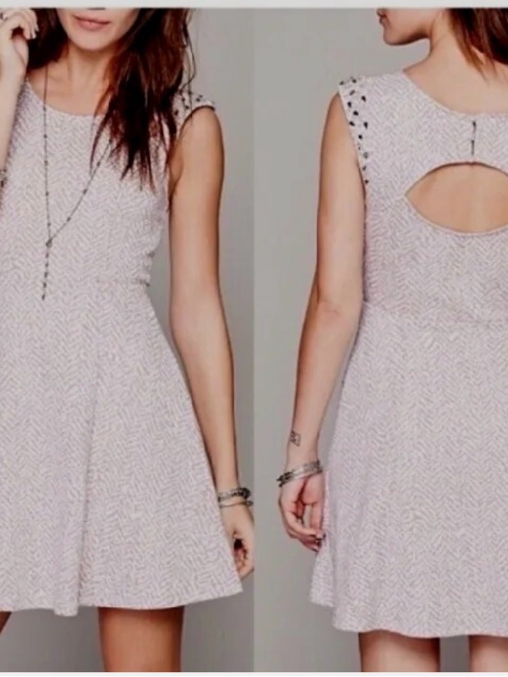 Free people Light Pink Cap-Sleeve Skater Dress with Back Keyhole